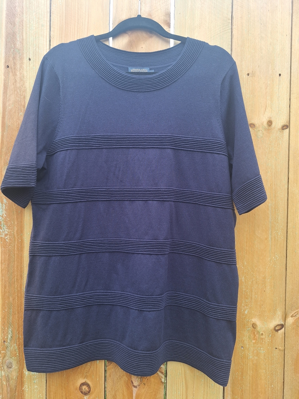 Pendleton Navy Ribbed-Stripe Short Sleeve Knit Top Size XL NWT
